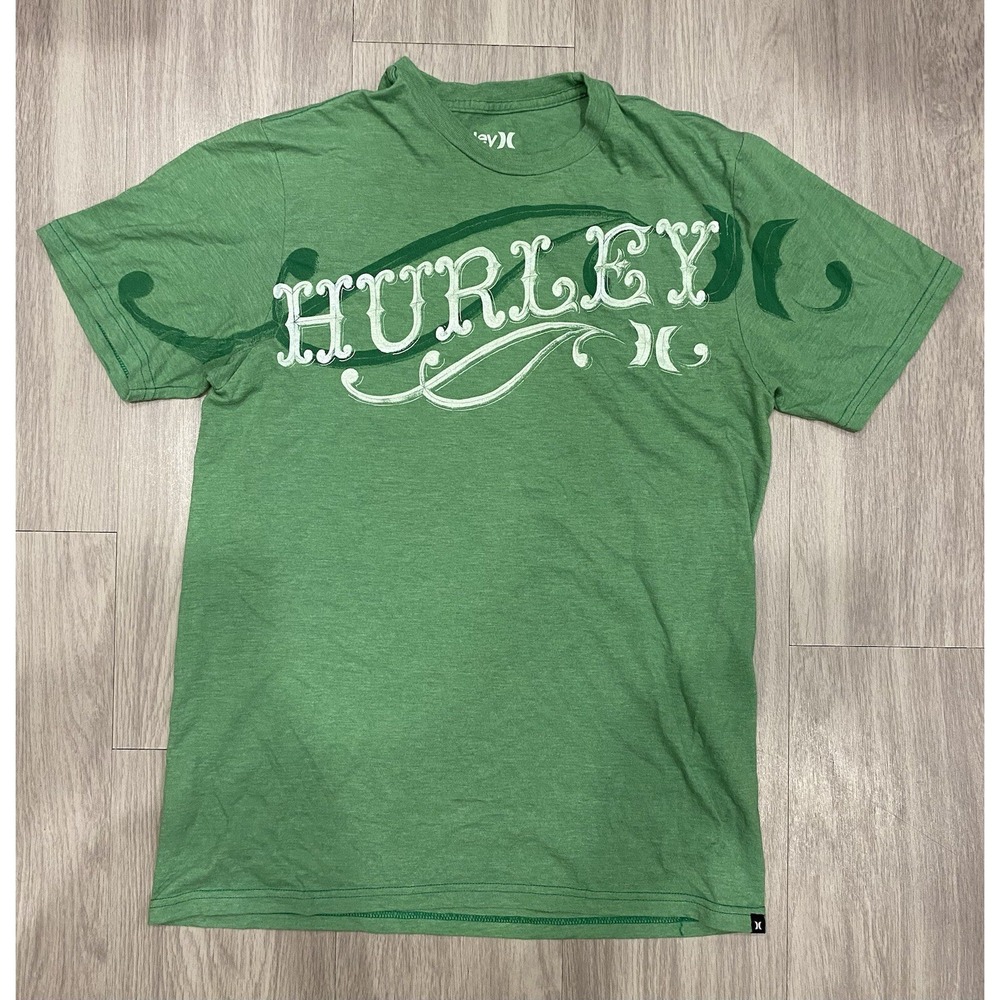 Hurley T Shirt Mens Medium Green Premium Fit Graphic Tee Crew Neck Surf Logo